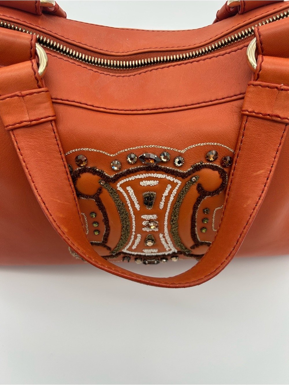 Celine - Orange Leather Studded Satchel / Y2K Purse / Bag - Picture 16 of 16